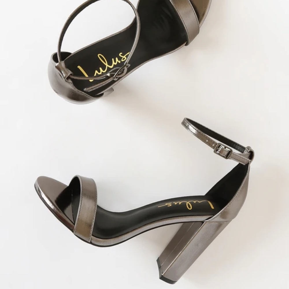 Lulu’s Pewter Metallic Ankle Strap Heels ( Size 10) - Picture 2 of 8